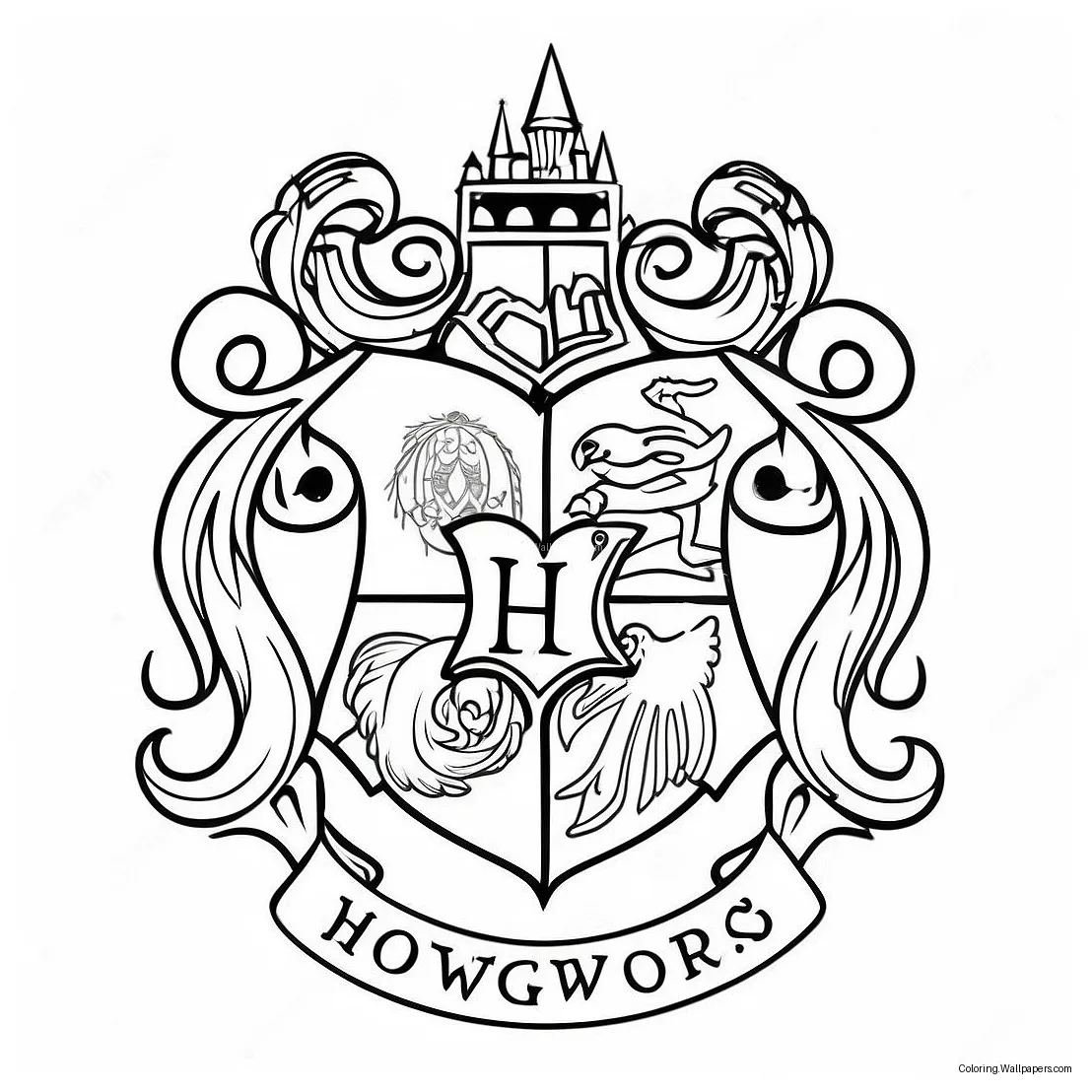 Detailed hogwarts crest coloring page 62194-49212
