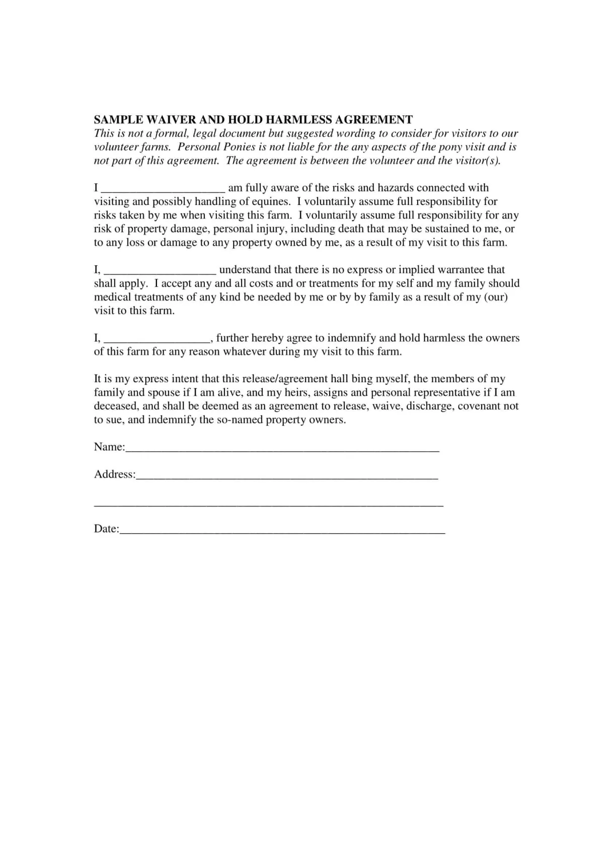 Free Printable Hold Harmless Agreement Templates [PDF, Word] Real Estate