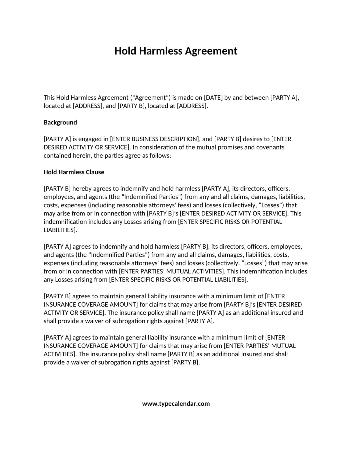Free Printable Hold Harmless Agreement Templates [PDF, Word] Real Estate