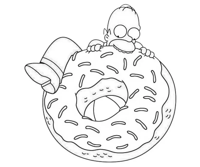 Homer Simpson with Donut Coloring Page - Free Printable Coloring Pages