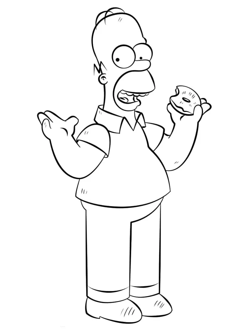 Homer Simpson with A Donut coloring page - Download, Print or Color