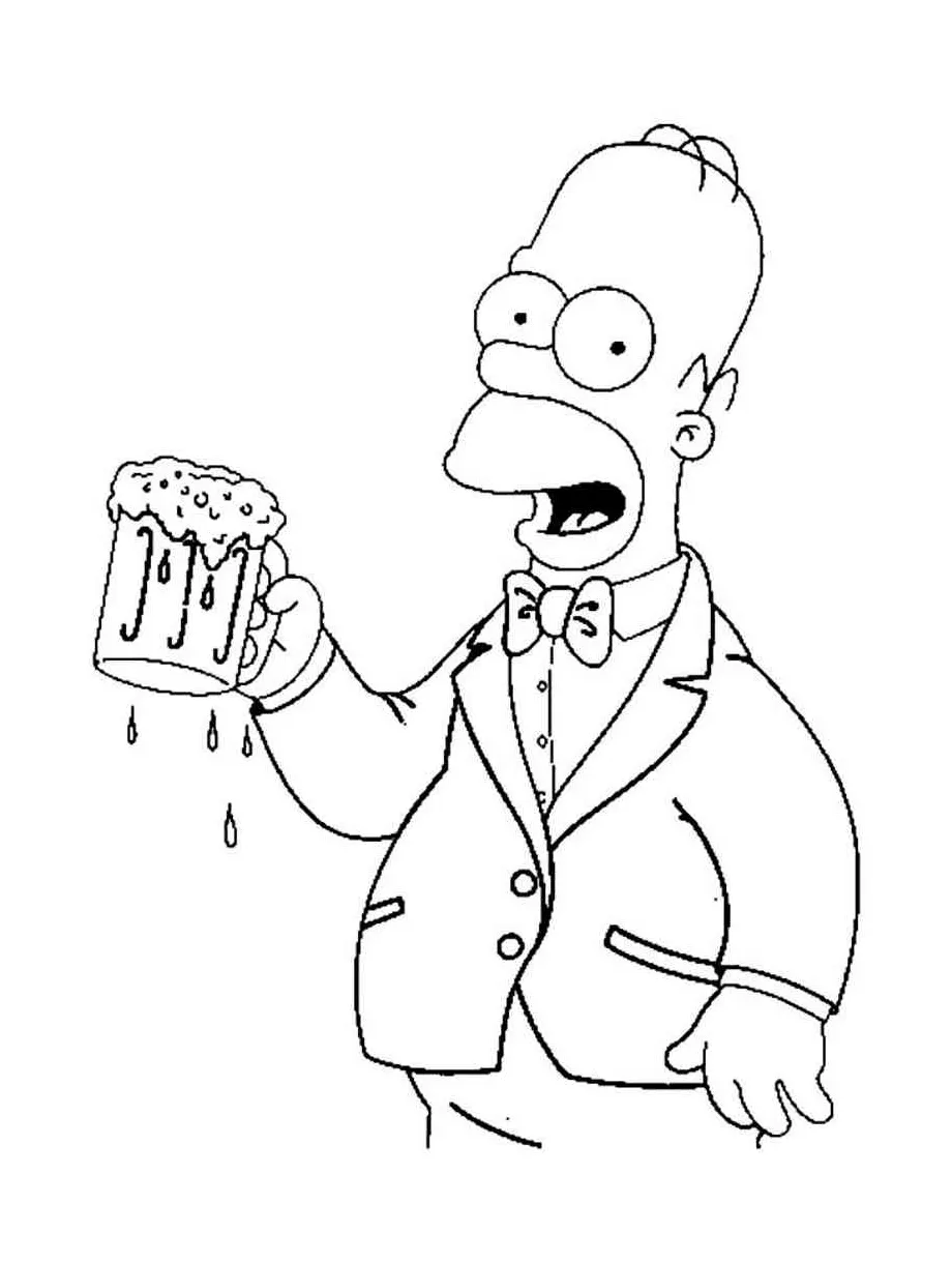 Homer simpson holding a mug of beer coloring page