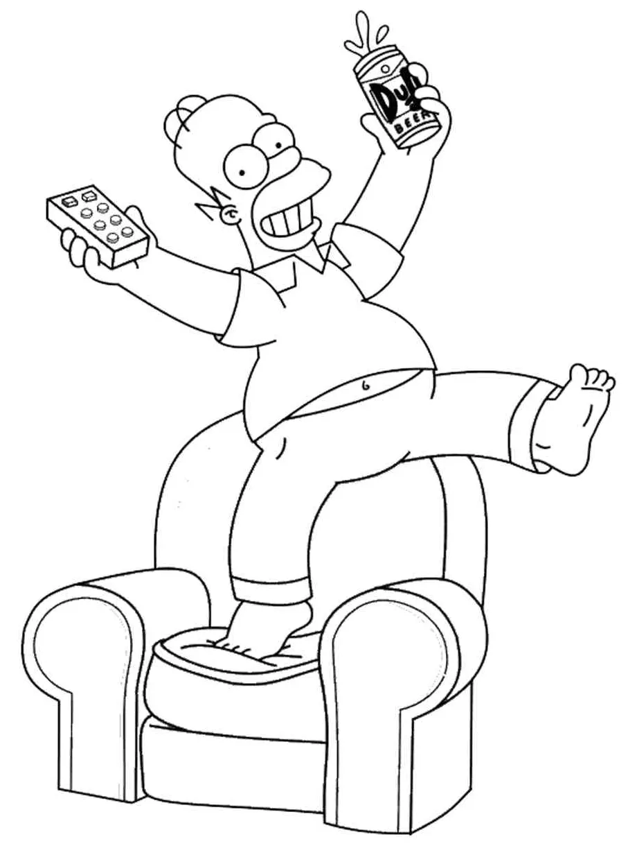 Homer simpson is standing on the armchair coloring page printable coloring page