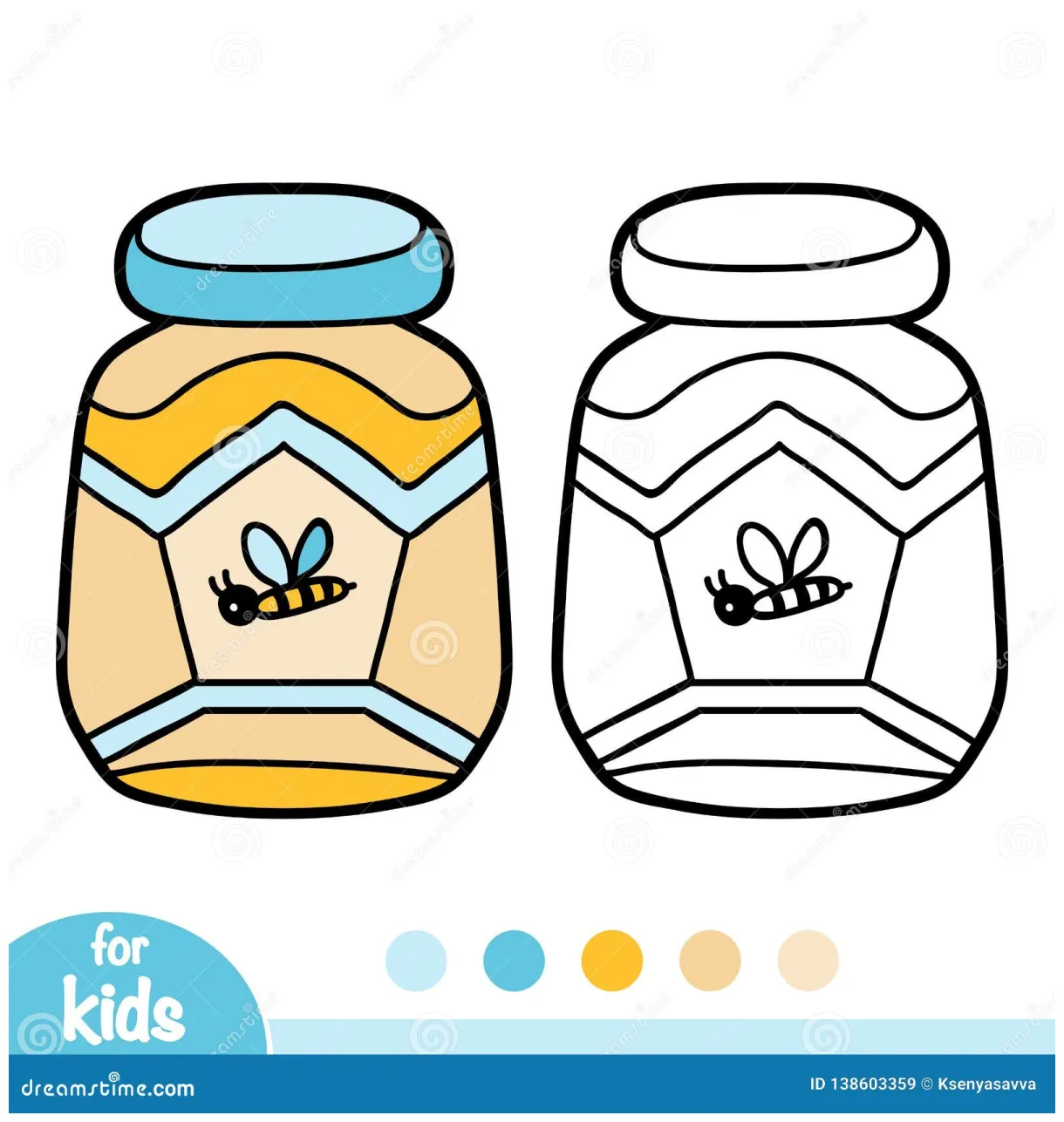 Coloring book, jar of honey stock vector illustration of coloration