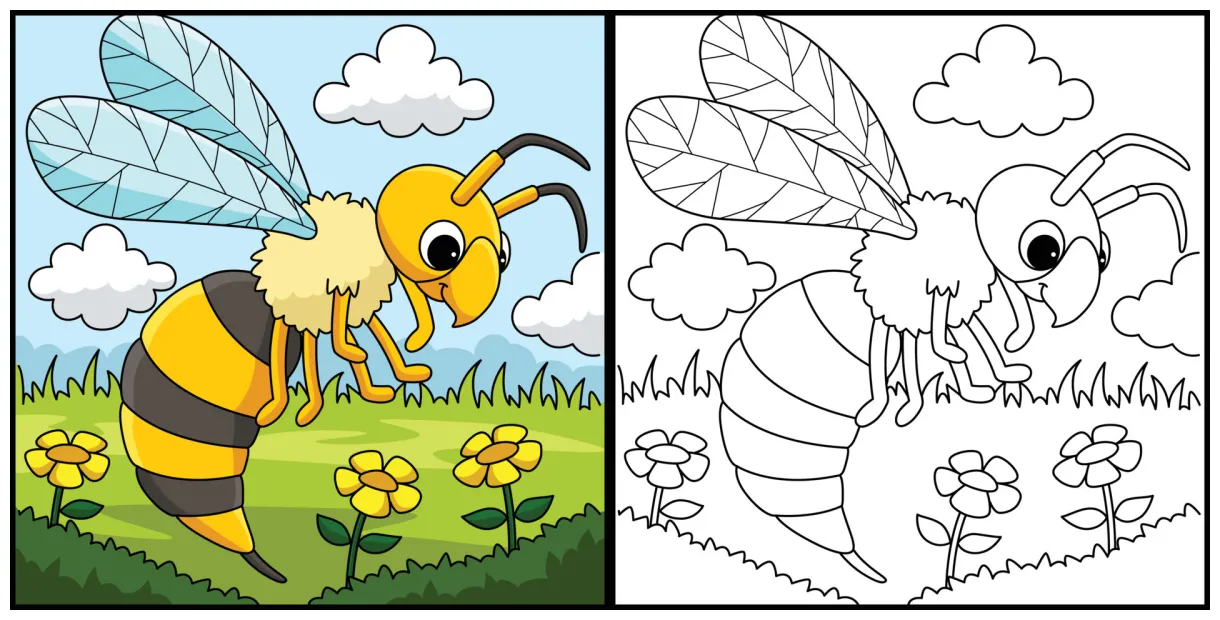 Hornet Animal Coloring Page Colored Illustration 17000435 Vector Art at