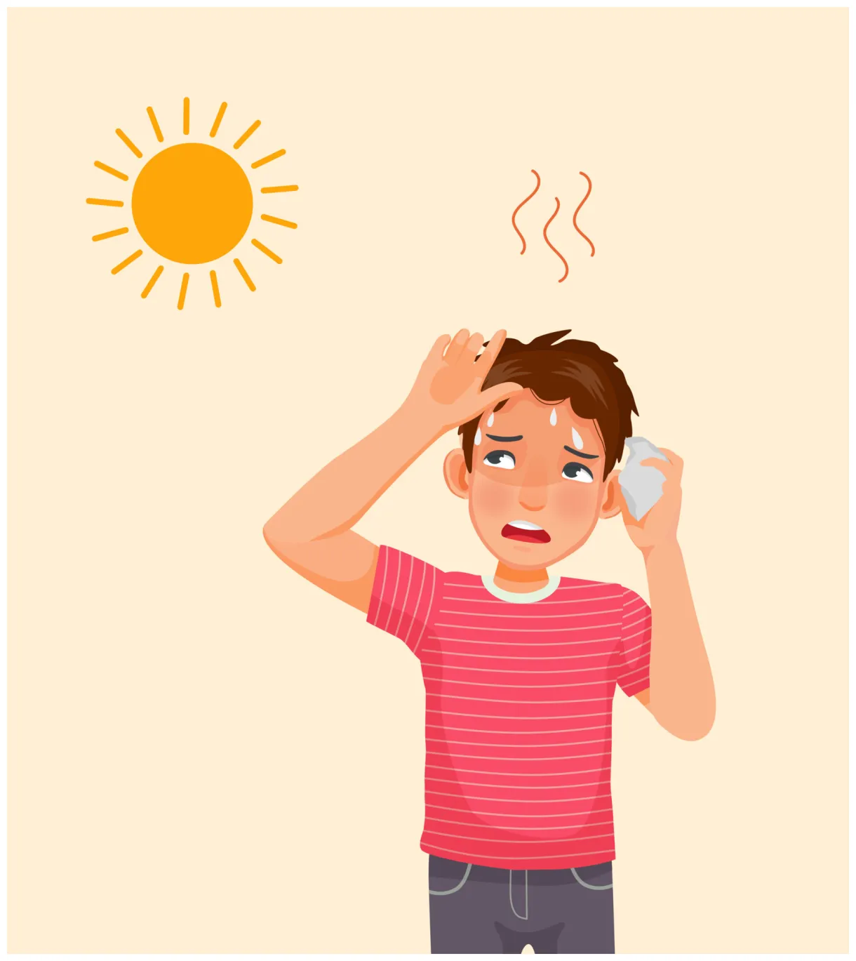 handsome young man suffering from heat wave stoke in very hot weather