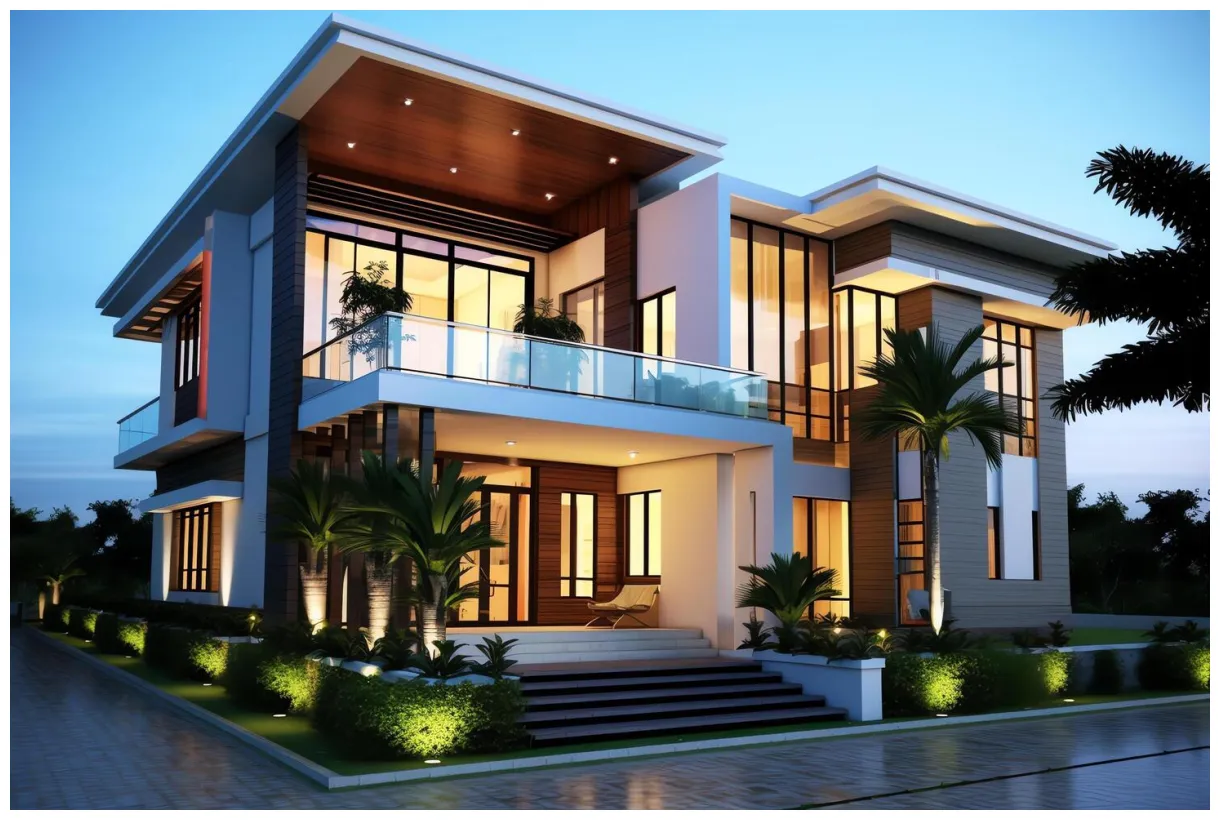 Beautiful modern house exterior with carport. modern residential