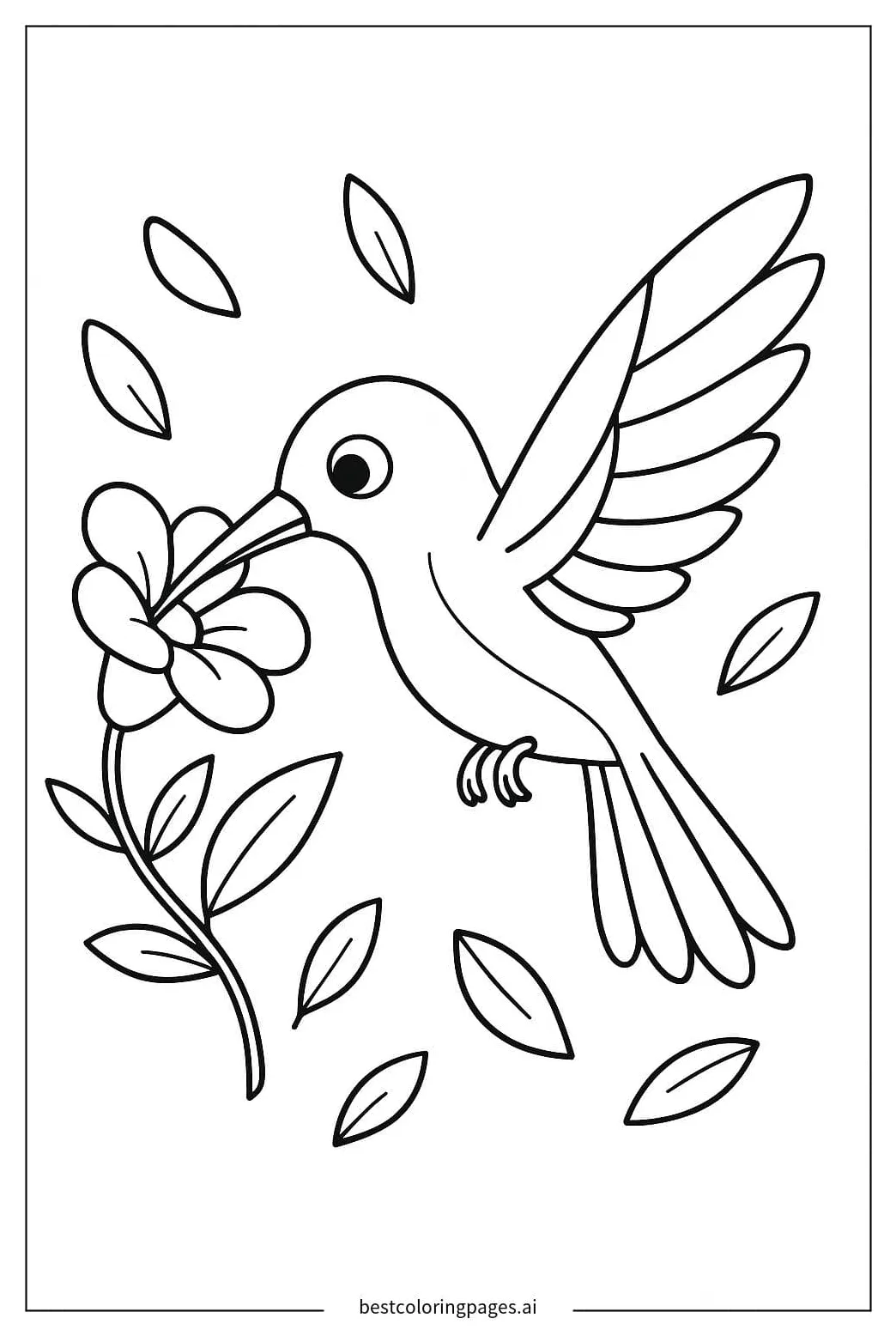 Hummingbird feeding from a flower coloring page free printable