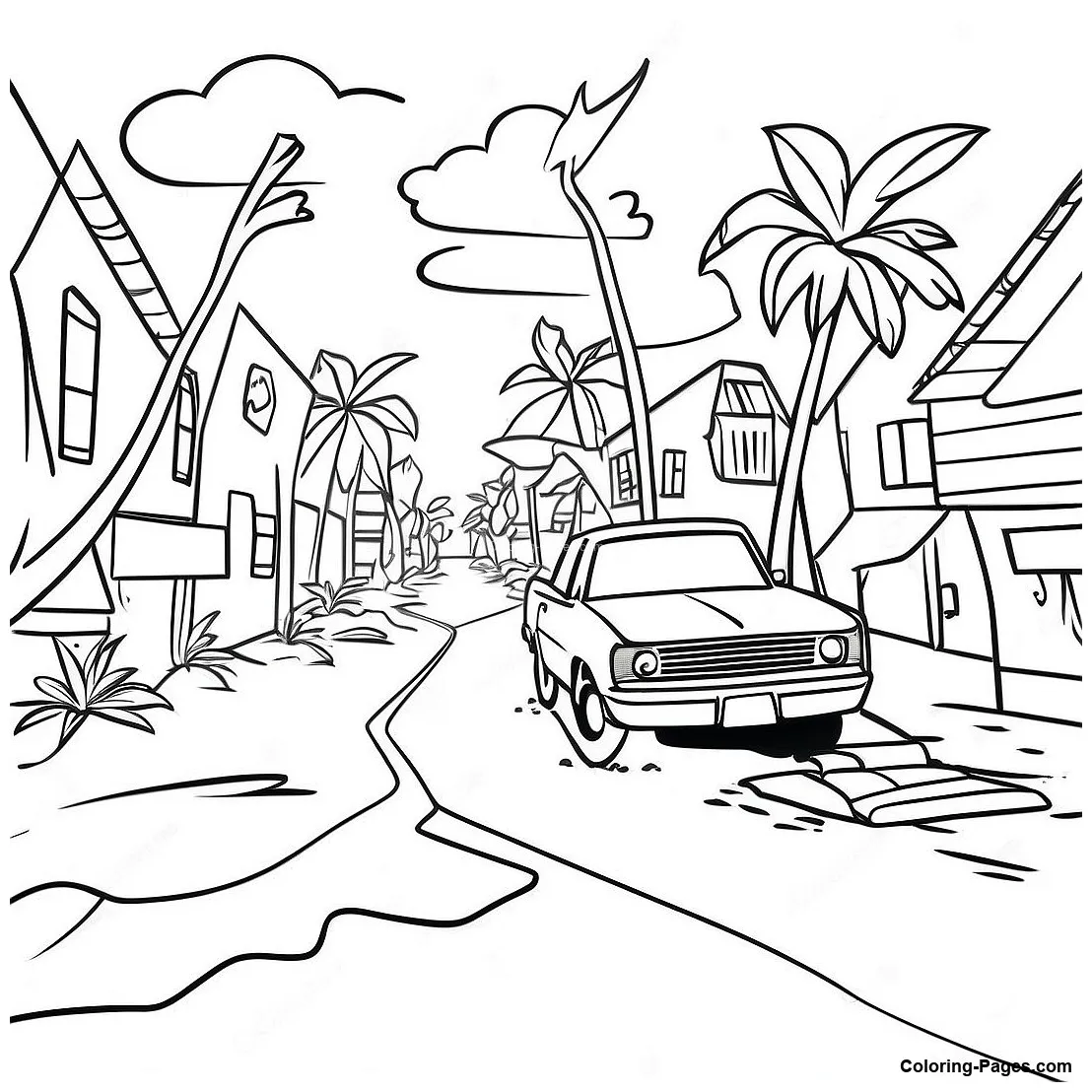 Hurricane Damage Scene Coloring Page | Coloring-Pages.com