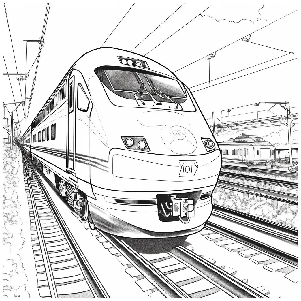 Fast train coloring book page midjourney prompt