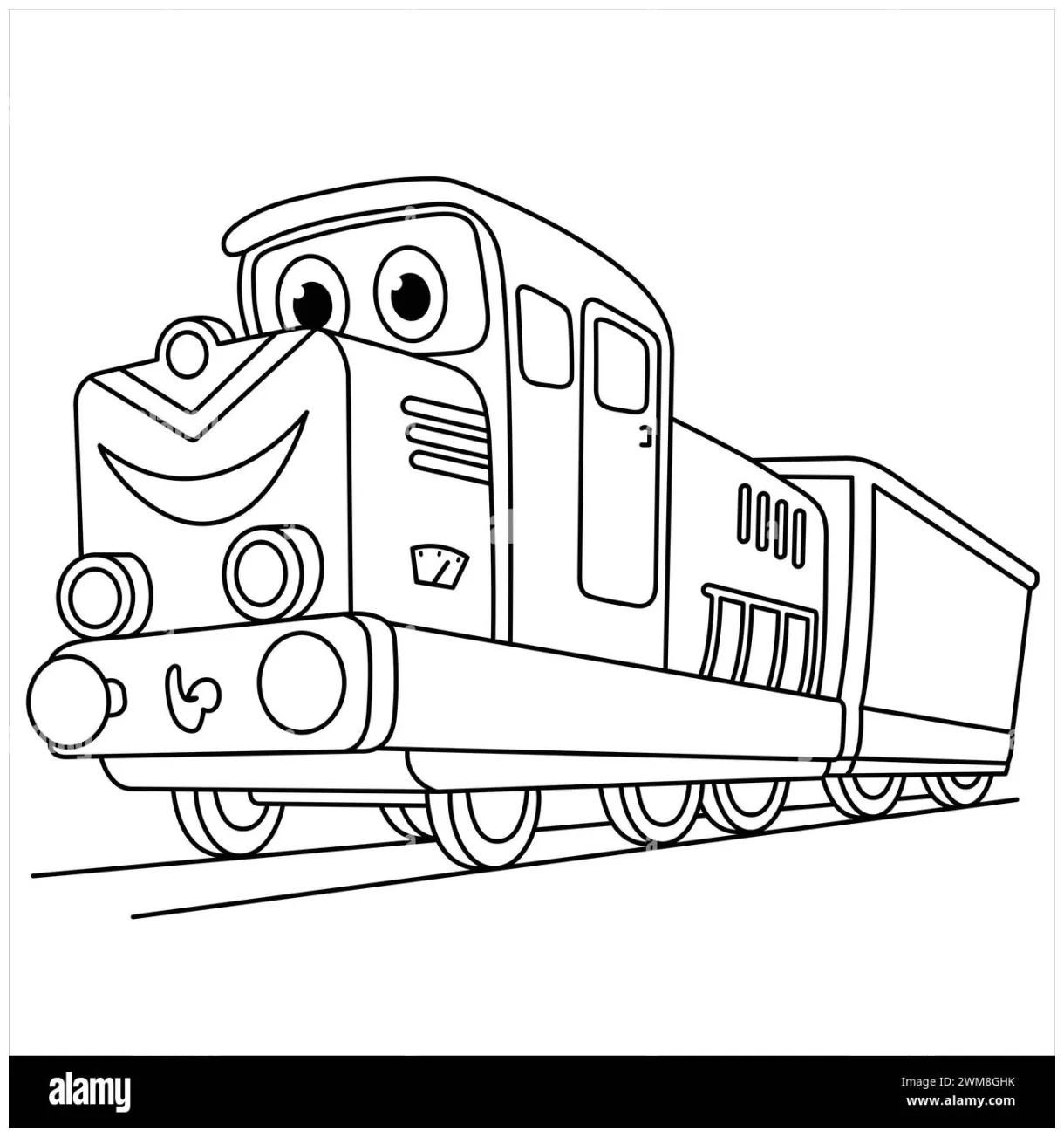 Cartoon happy train coloring page. locomotive isolated on white
