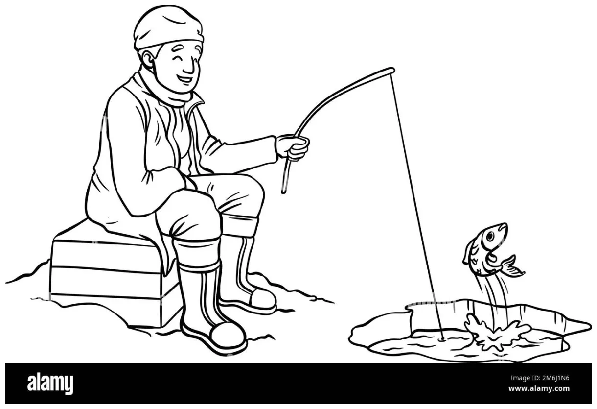 Ice fishing isolated coloring page for kids stock vector & art