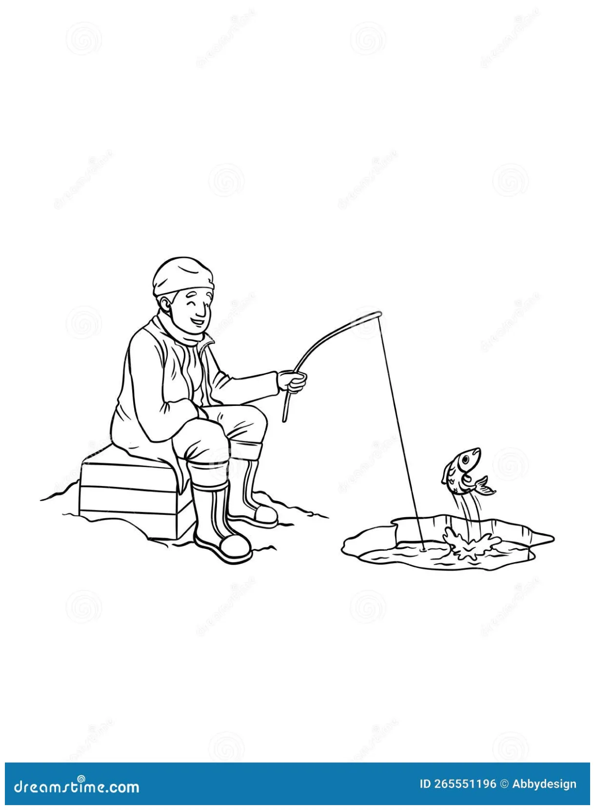 Ice fishing isolated coloring page for kids stock vector illustration