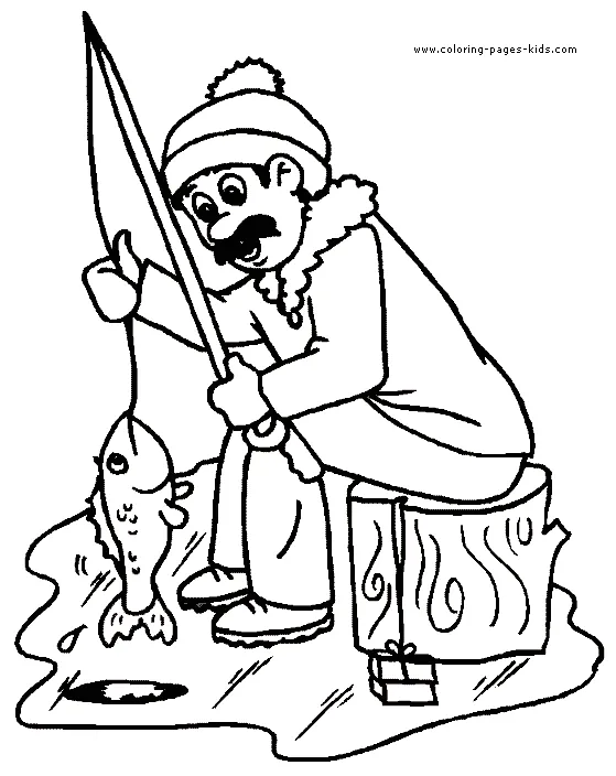 Ice fishing color page coloring pages for kids!