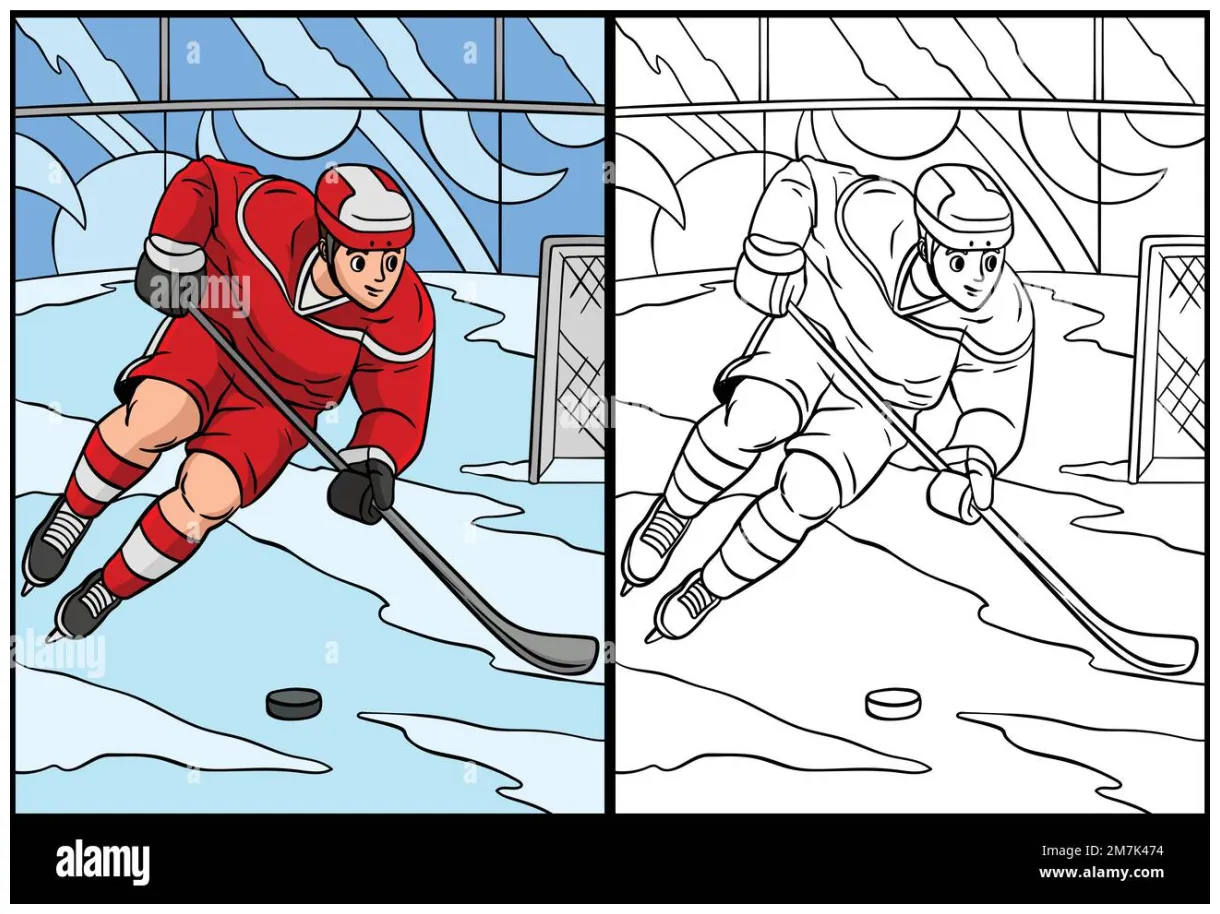 Ice hockey coloring page colored illustration stock vector & art