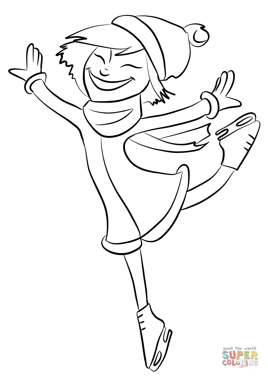 Cartoon ice skater girl coloring page free printable coloring pages