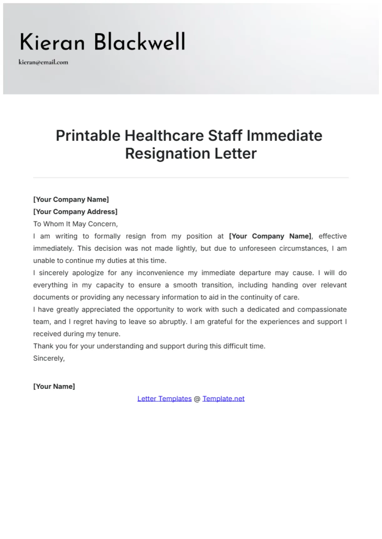 Free printable healthcare staff template