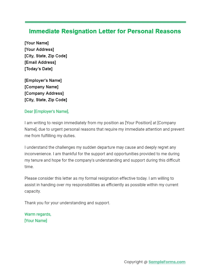 Resignation letter due to personal reason sle infoupdate