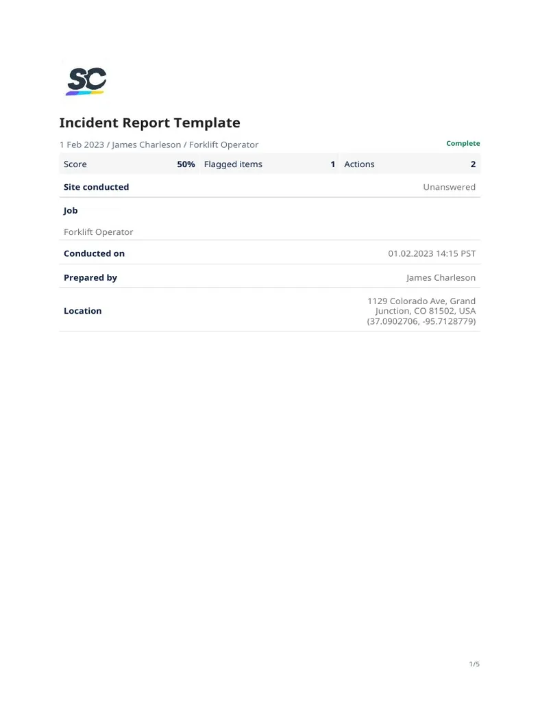 Incident report template sample pdf report pdf business