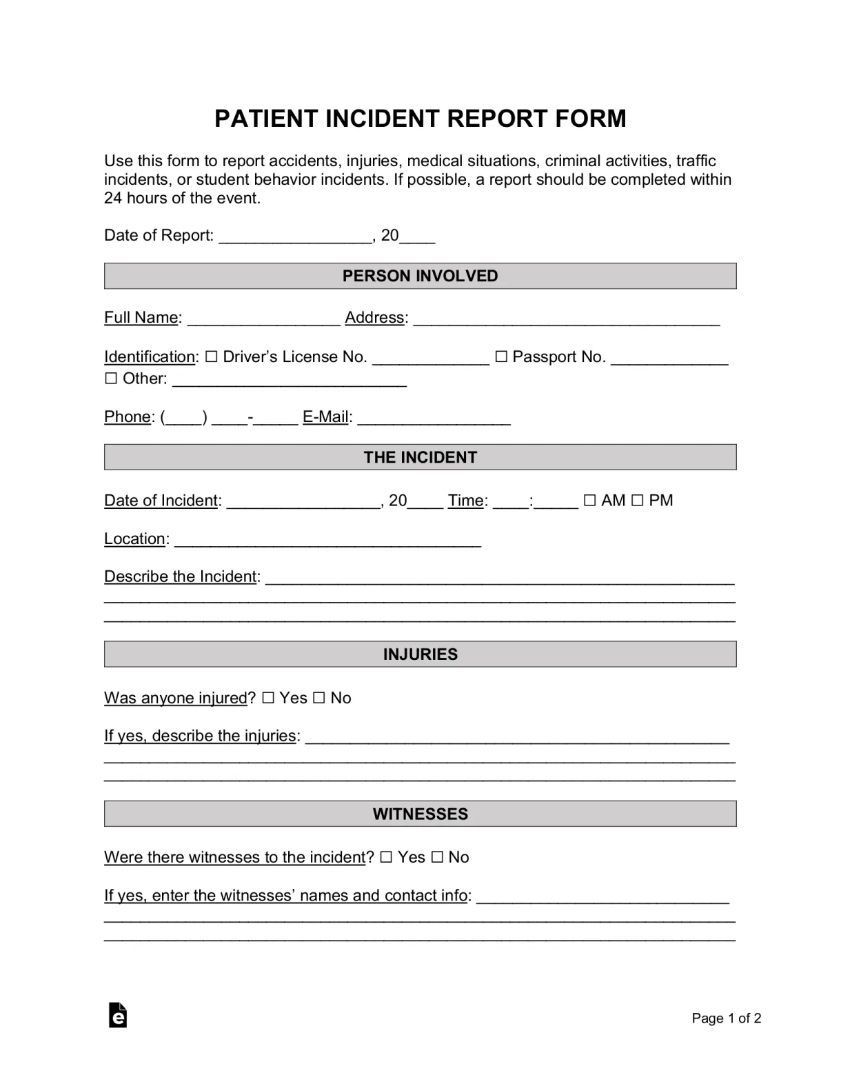 Free incident report templates 18 sample pdf word eforms