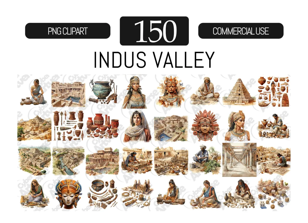 Mega bundle indus valley watercolor clipart set complex ancient indian