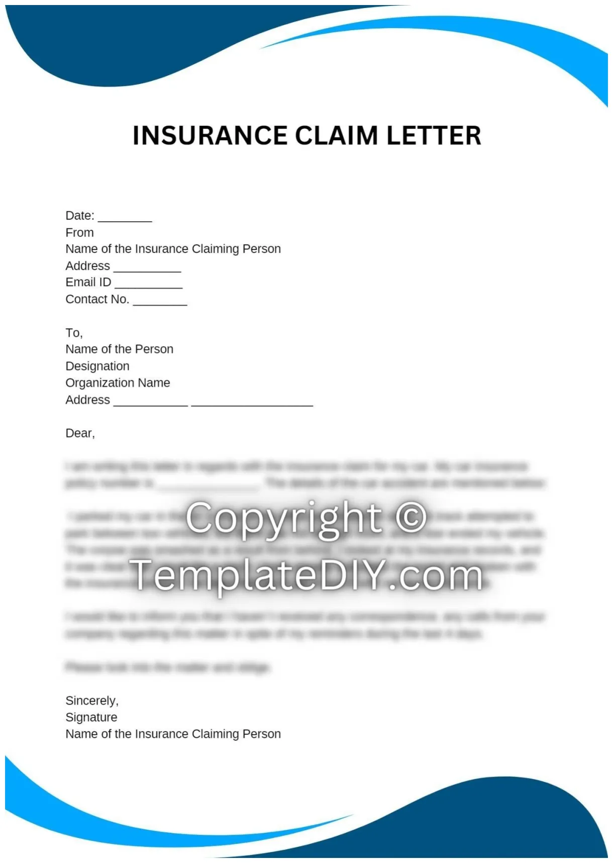 Insurance Claim Letter Sample with Examples [Word Editable]