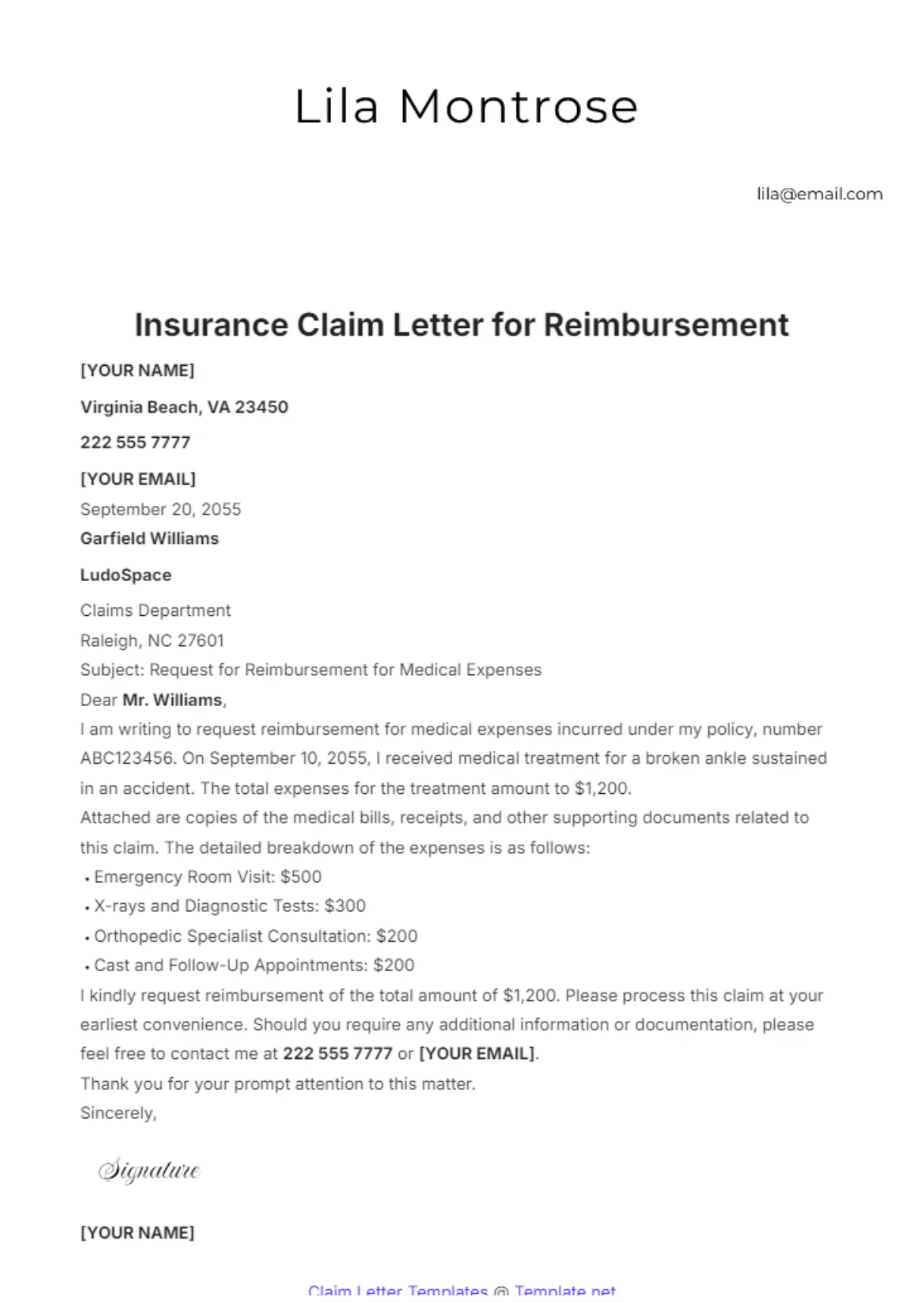 Free Late Insurance Claim Letter Template to Edit Online