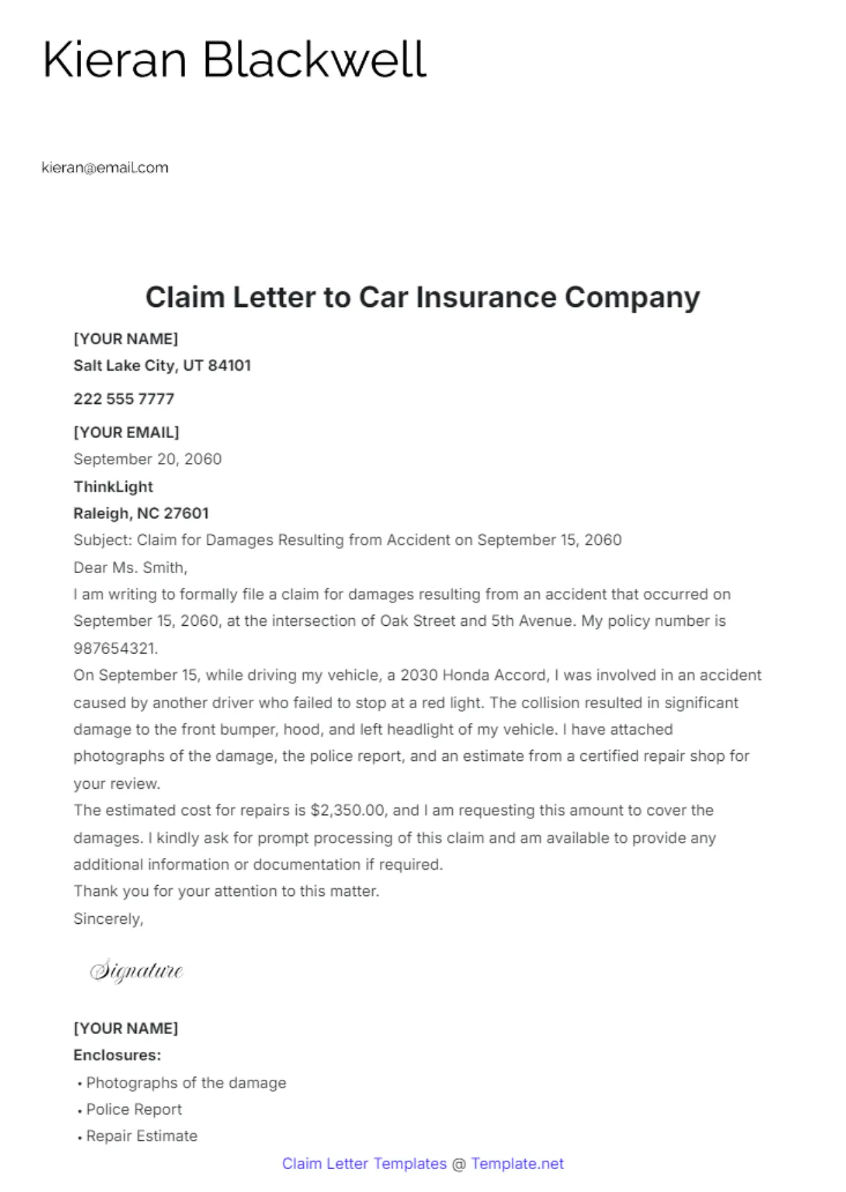 Free Insurance Claim Follow Up Letter Template to Edit Online
