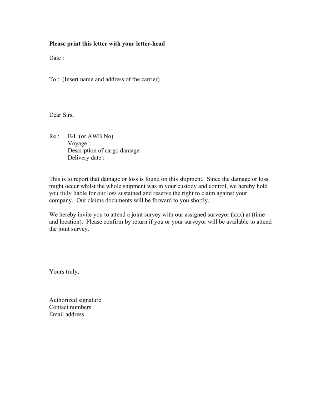 Free Printable Claim Letter Templates [PDF, Word] Examples