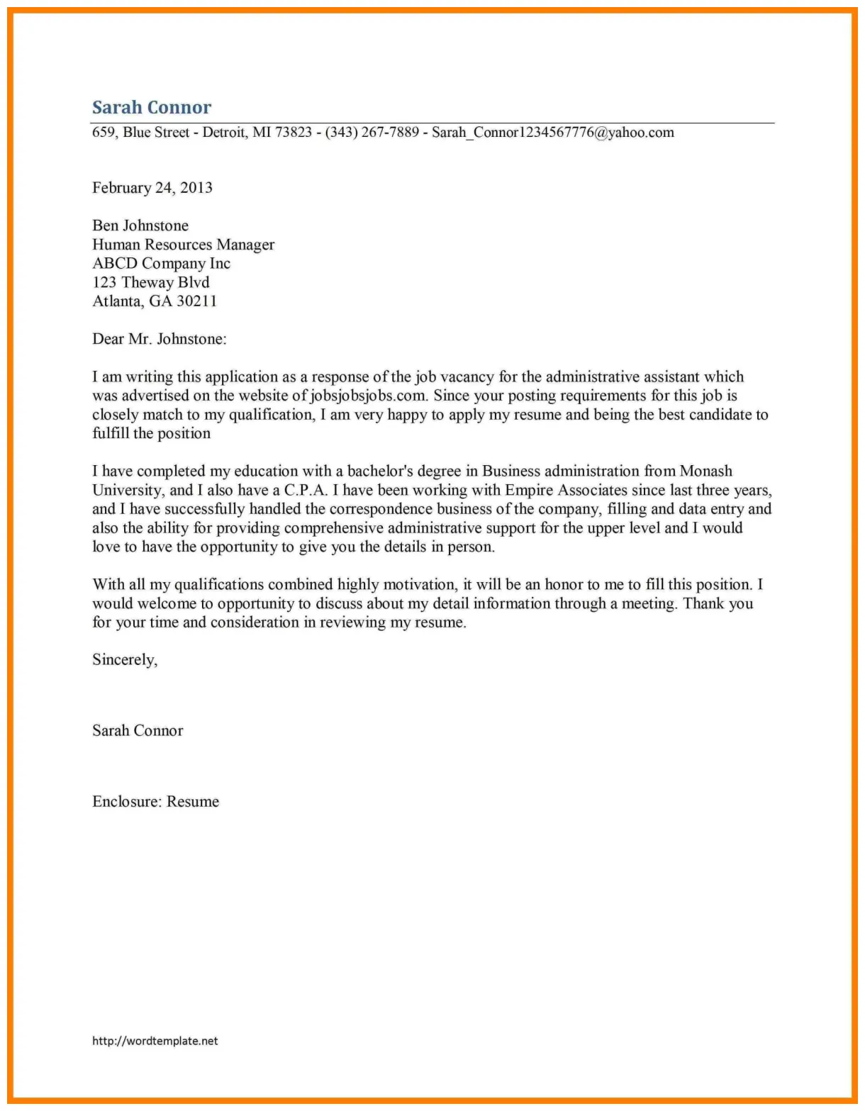 Cover letter for internal position cover