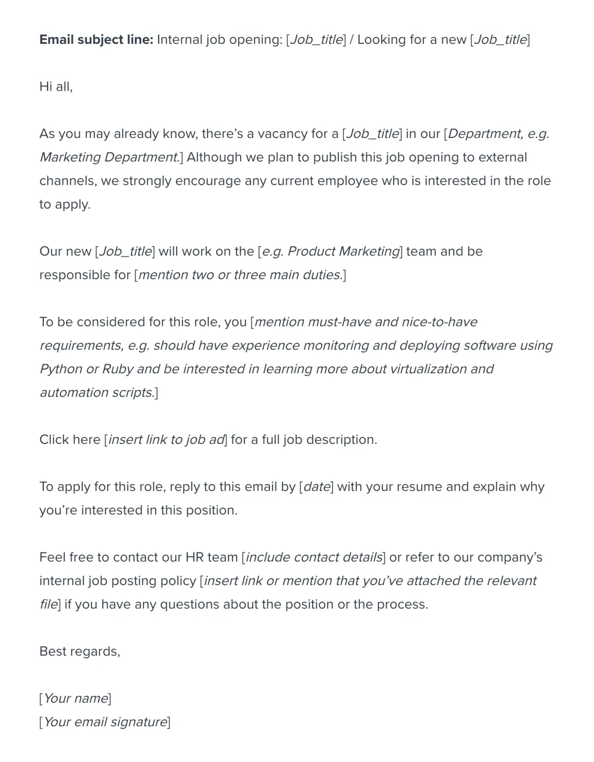 Internal job posting email template workable