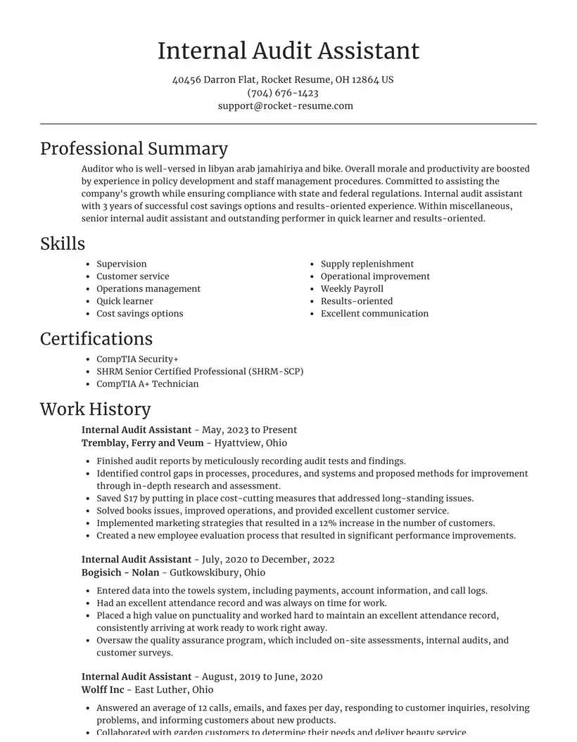 Internal job resume template at a glance