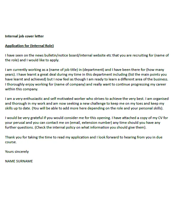 Internal application cover letter sample letter language tips