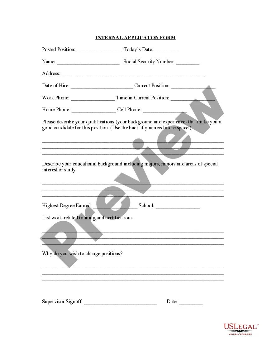 Internal application form us legal forms