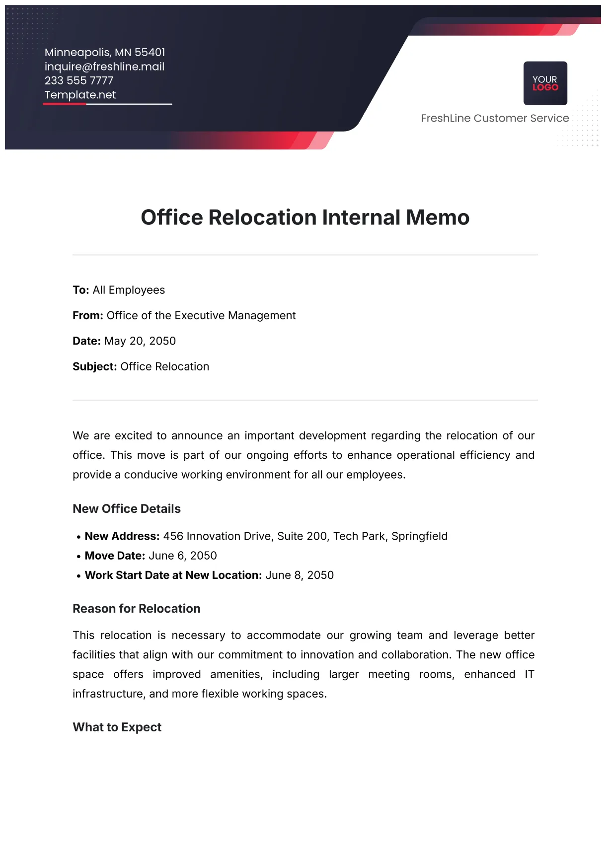Free internal company memo for safety template to edit online
