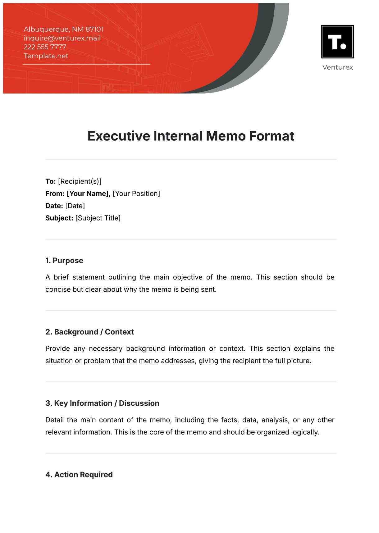 Free executive internal memo format template to edit online