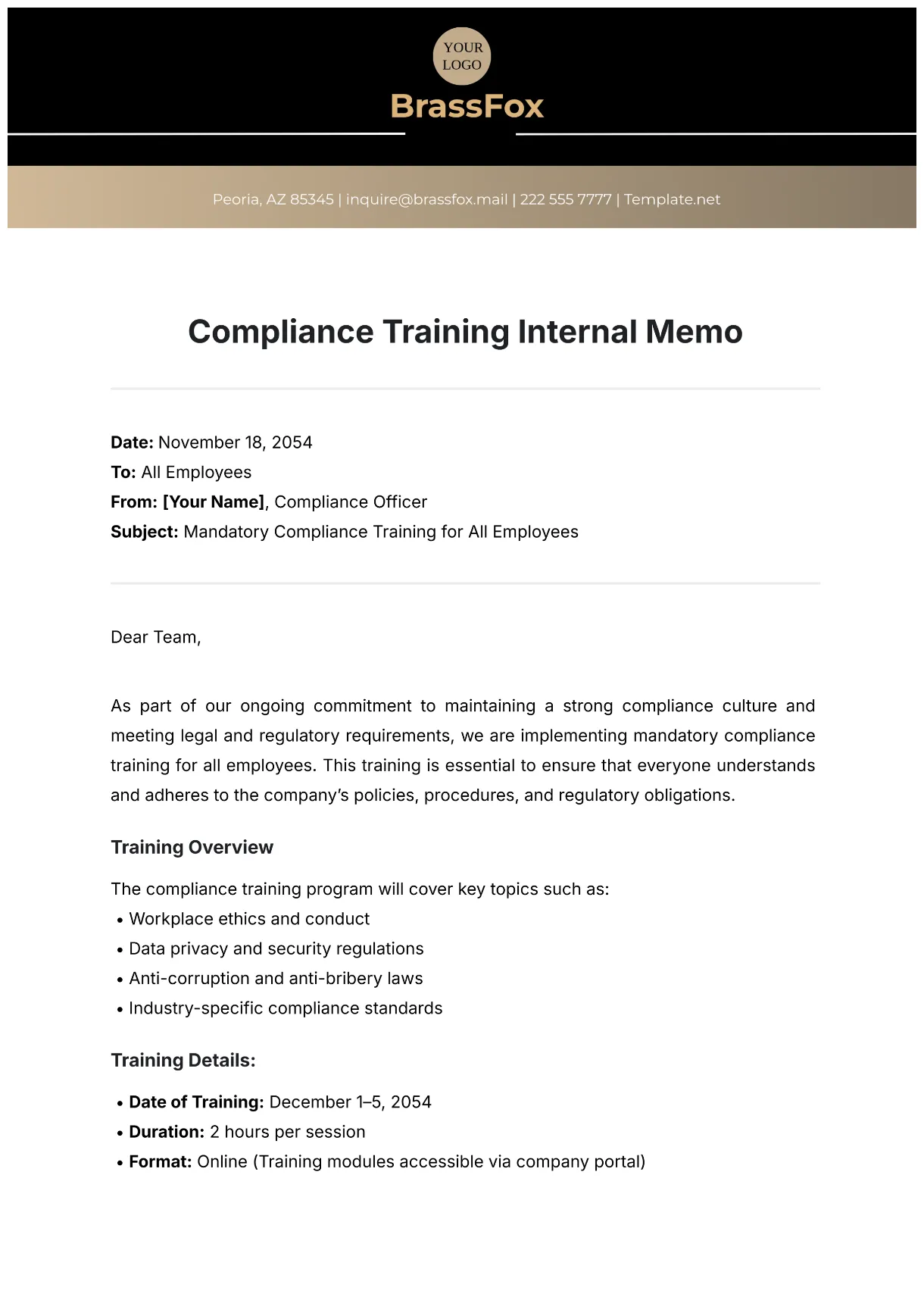 Free internal company memo for safety template to edit online
