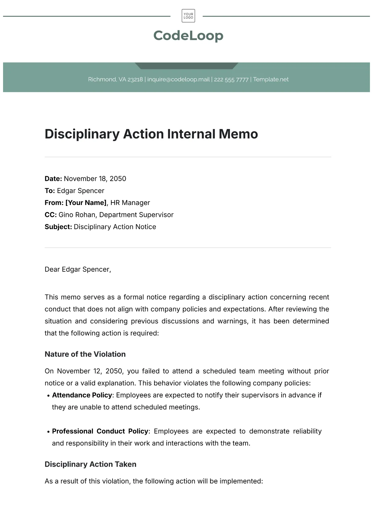Free internal company memo for safety template to edit online