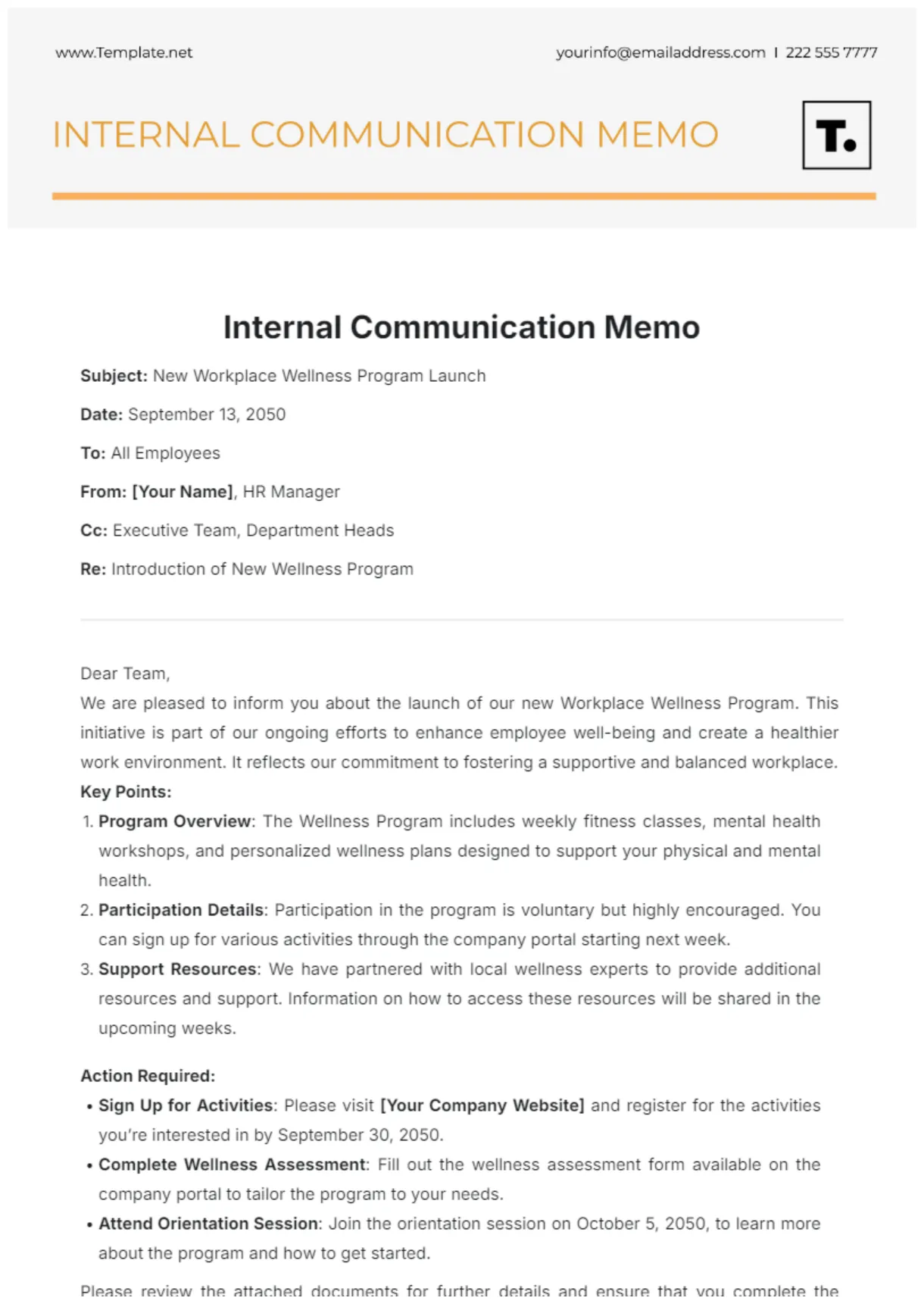Free internal company memo for safety template to edit online