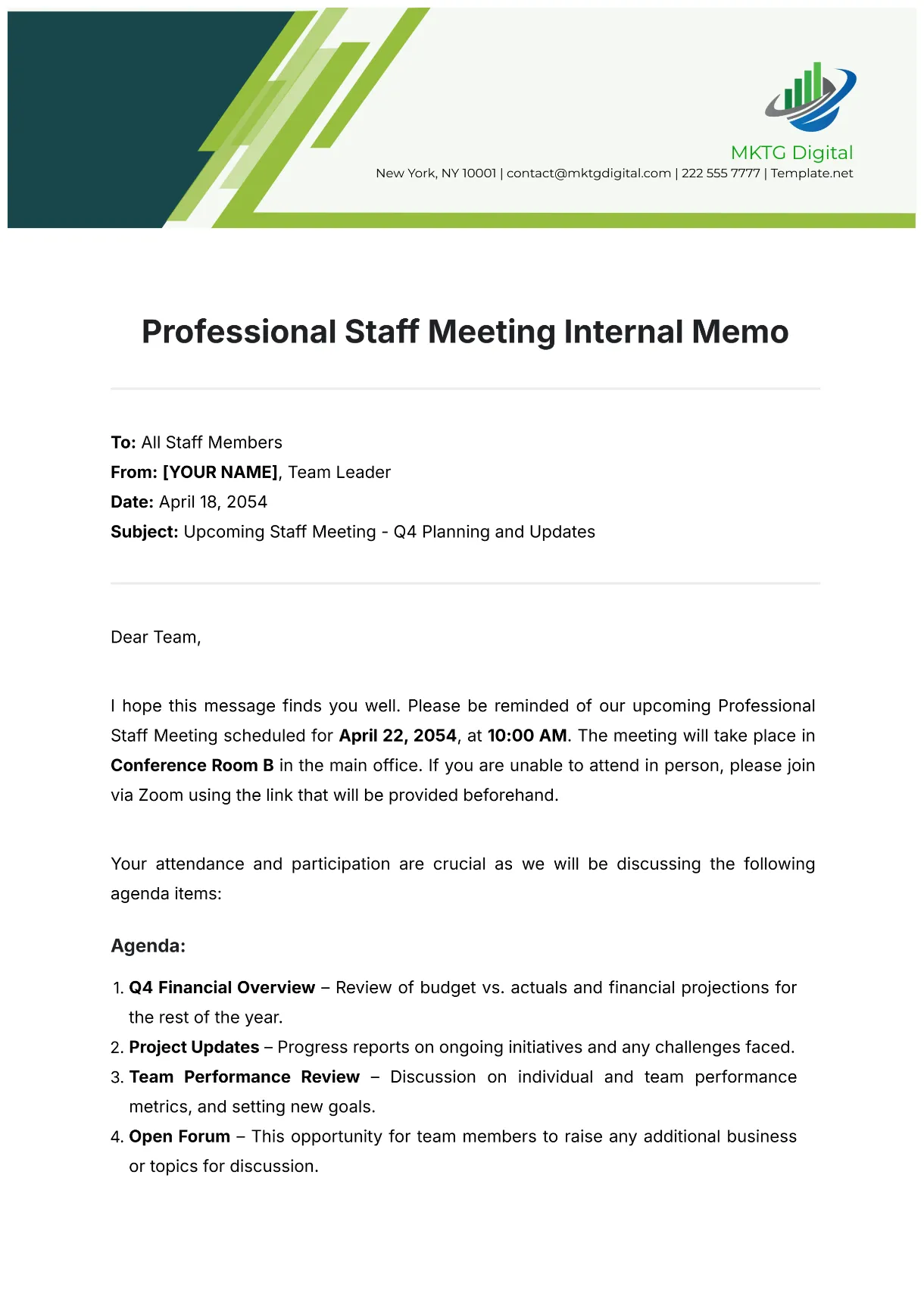 Free Expectation Memo Template to Edit Online