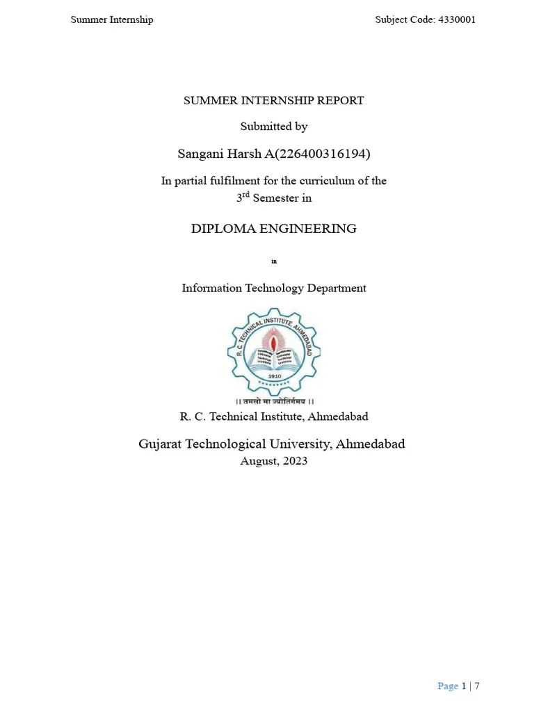 Internship Report Format - 1 | PDF | Internship | Job Hunting