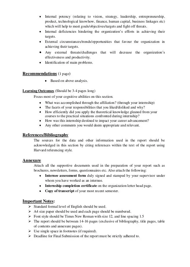 Internship report format