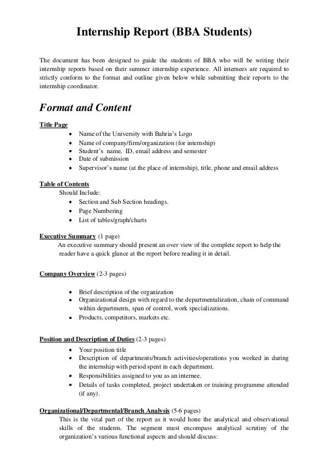Internship report format