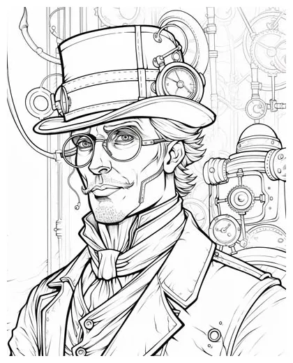 Steampunk occupations coloring pages