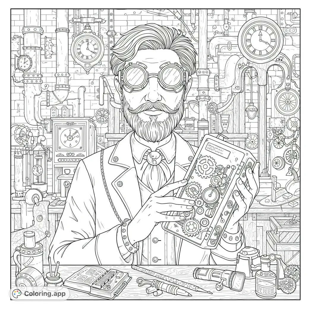 Steampunk inventor's workshop coloring.app