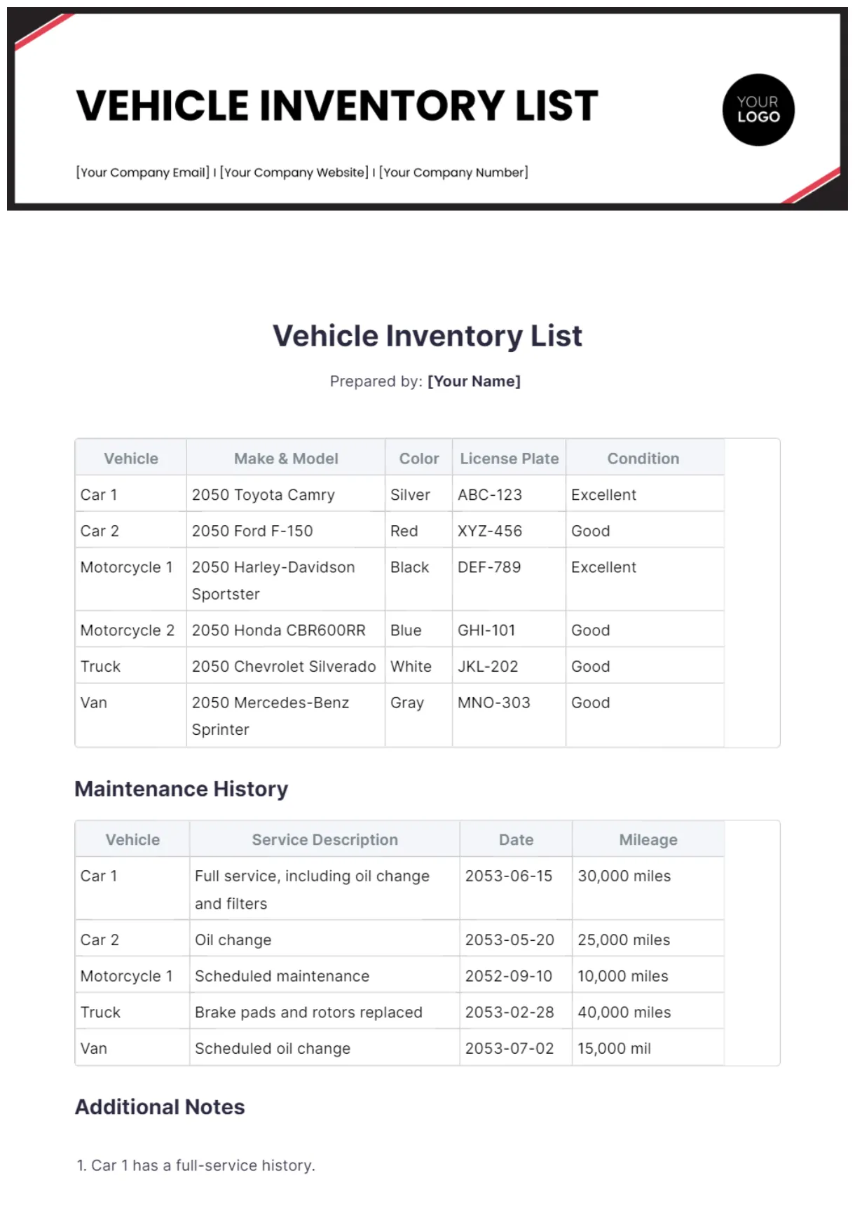 Free vehicle template to edit online