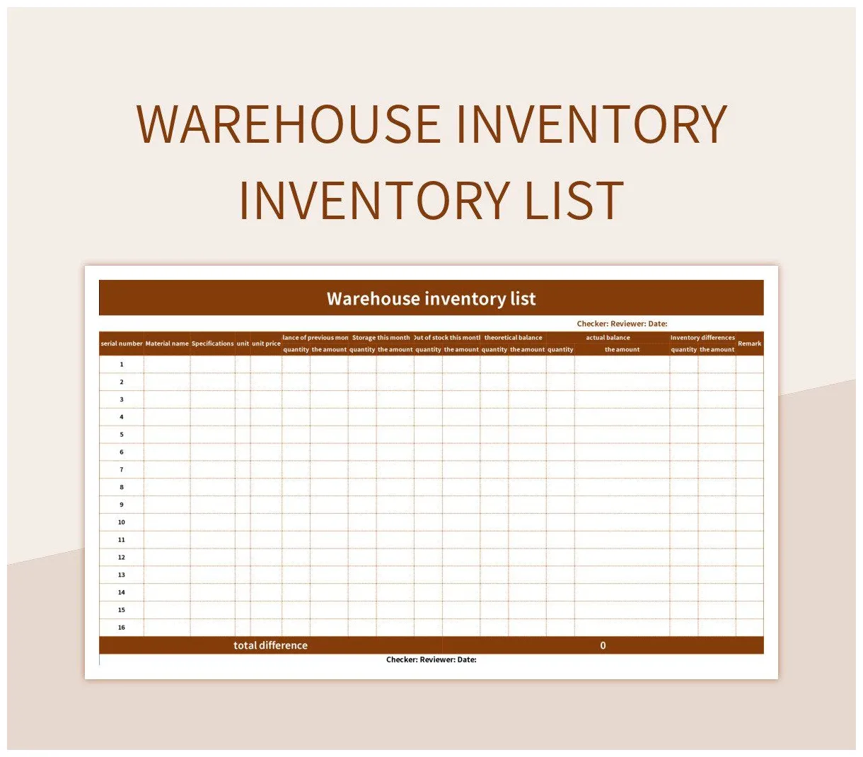 Warehouse inventory excel template and google sheets