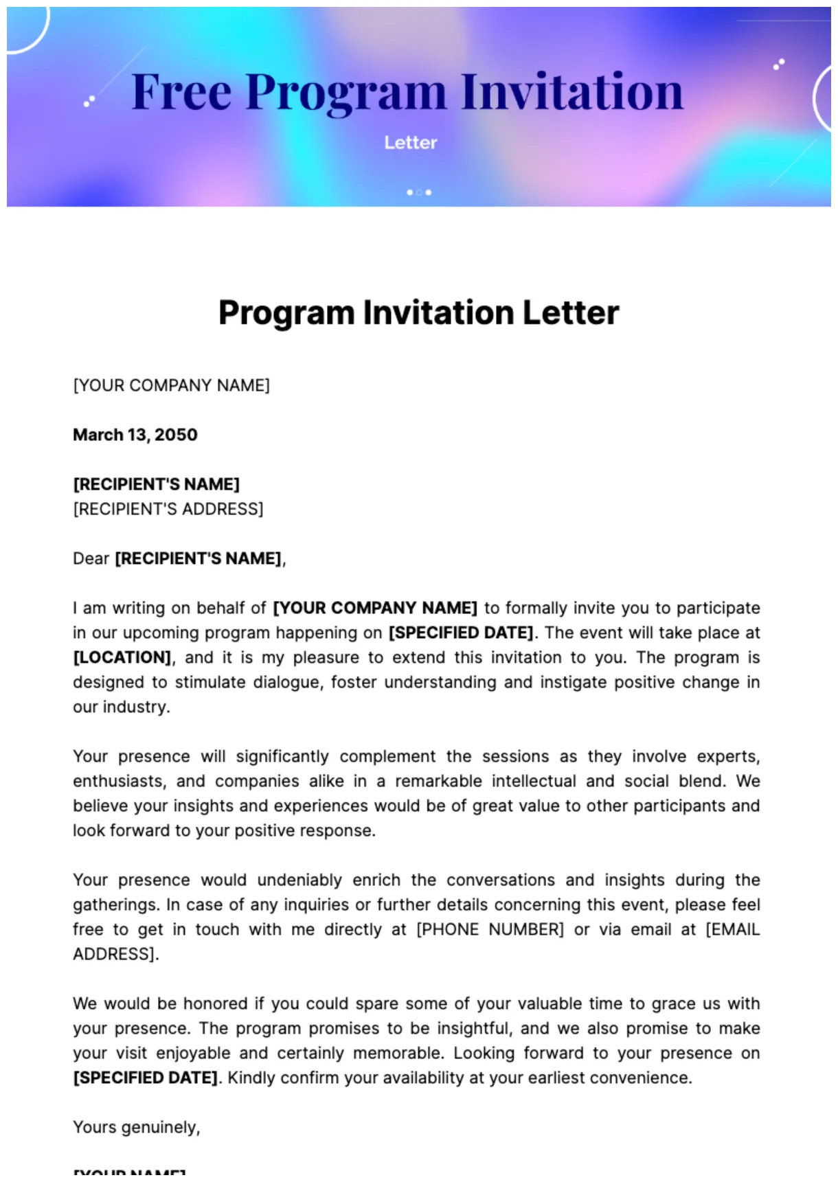 Sample letter for invitation