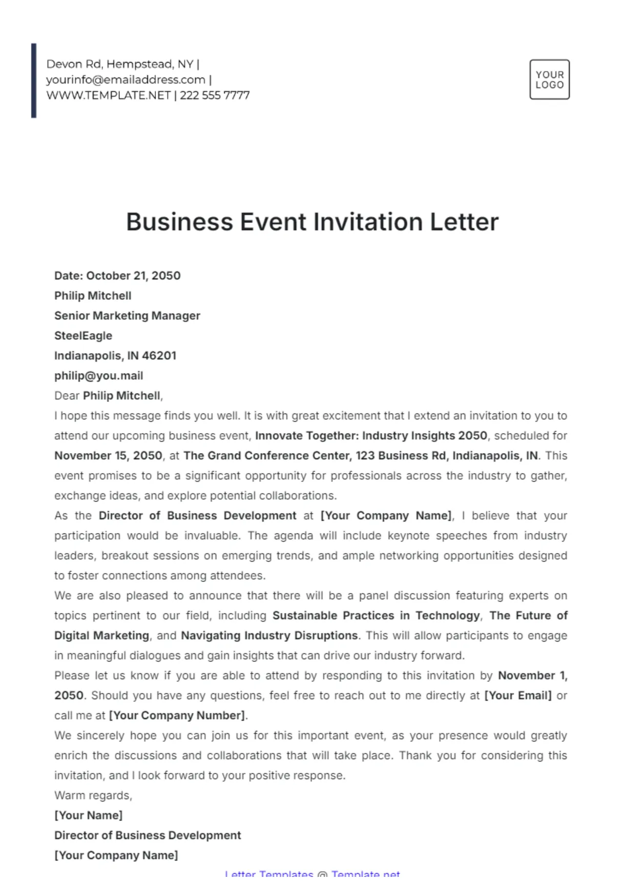 Sample letter for invitation