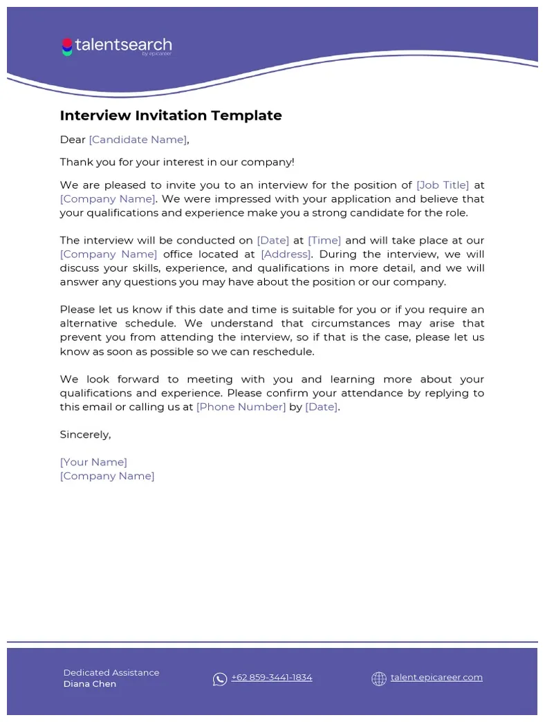 Interview invitation template pdf